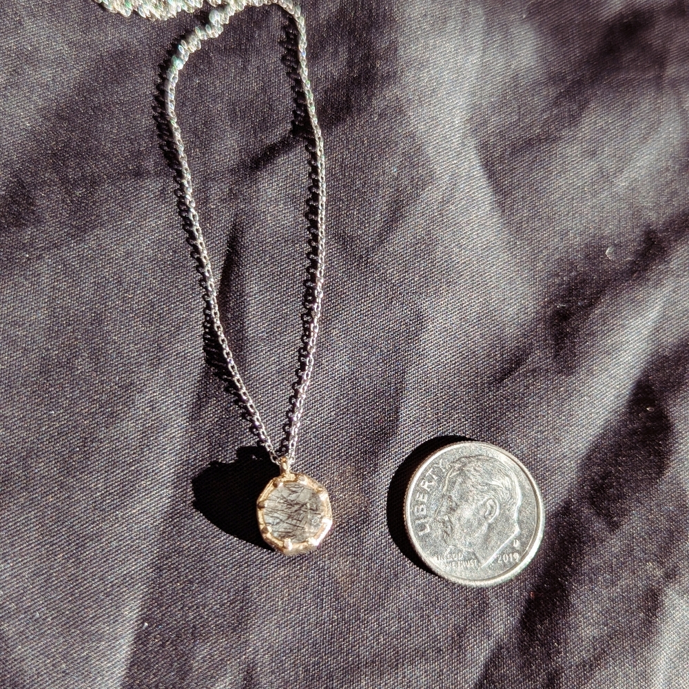 Lauren Wolfe - 14k Gold Octagon Tourmalated Black Quartz Necklace - Picture 7 of 9